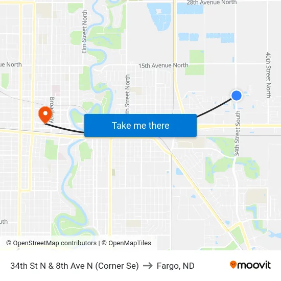 34th St N & 8th Ave N (Corner Se) to Fargo, ND map