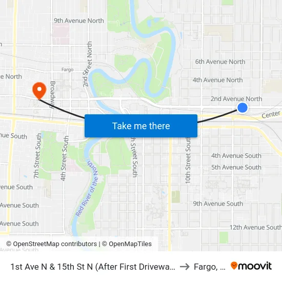 1st Ave N & 15th St N (After First Driveway South) to Fargo, ND map