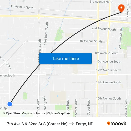 17th Ave S & 32nd St S (Corner Ne) to Fargo, ND map