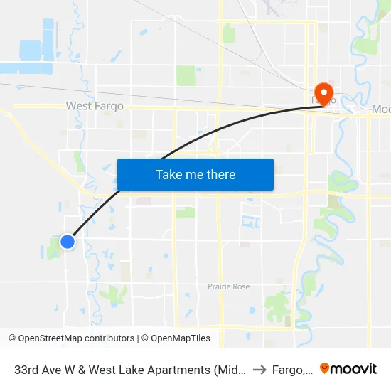 33rd Ave W & West Lake Apartments (Midblock North) to Fargo, ND map