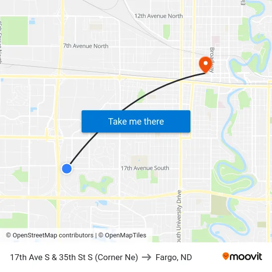 17th Ave S & 35th St S (Corner Ne) to Fargo, ND map