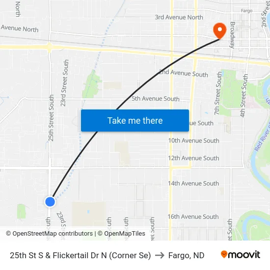 25th St S & Flickertail Dr N (Corner Se) to Fargo, ND map