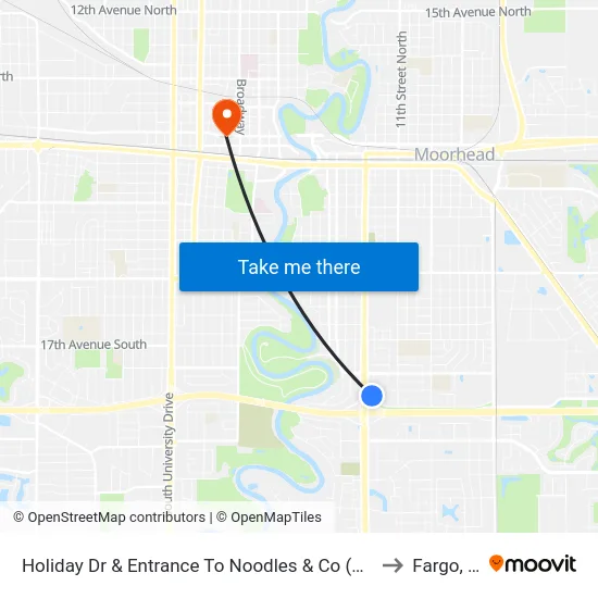 Holiday Dr & Entrance To Noodles & Co (Corner Se) to Fargo, ND map
