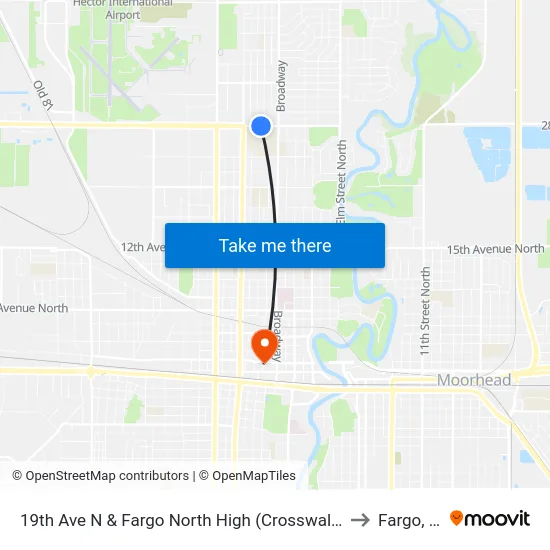 19th Ave N & Fargo North High (Crosswalk South) to Fargo, ND map