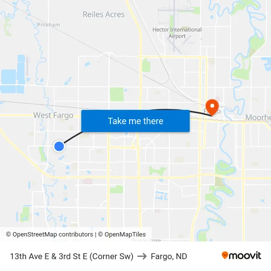 13th Ave E & 3rd St E (Corner Sw) to Fargo, ND map