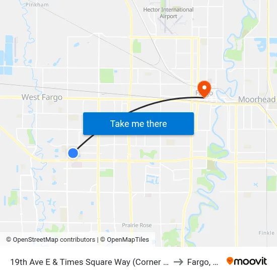 19th Ave E & Times Square Way (Corner Sw) to Fargo, ND map