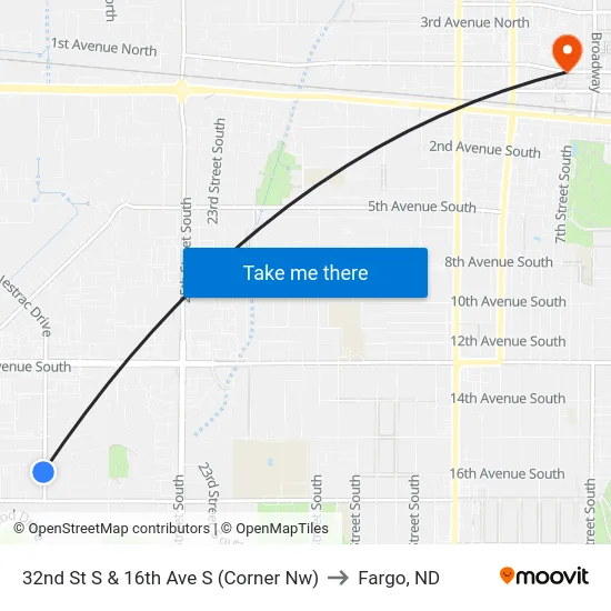 32nd St S & 16th Ave S (Corner Nw) to Fargo, ND map