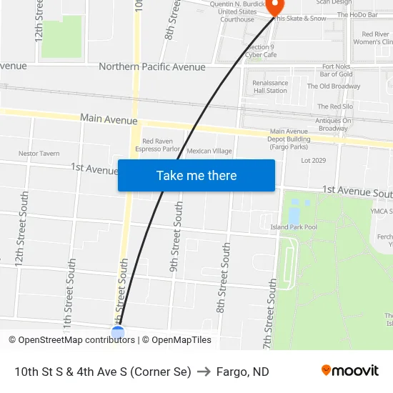 10th St S & 4th Ave S (Corner Se) to Fargo, ND map