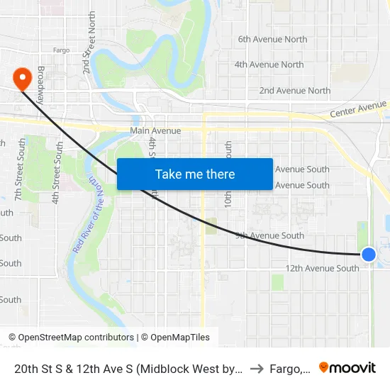 20th St S & 12th Ave S (Midblock West by Driveway) to Fargo, ND map