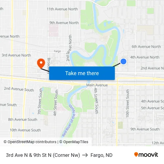3rd Ave N & 9th St N (Corner Nw) to Fargo, ND map
