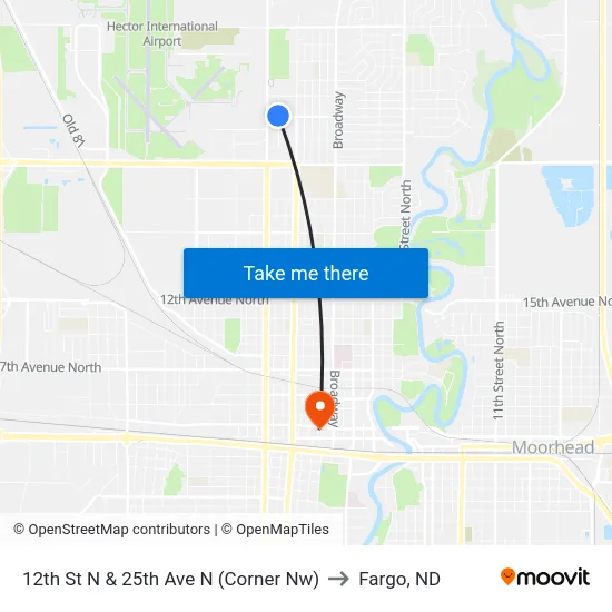 12th St N & 25th Ave N (Corner Nw) to Fargo, ND map