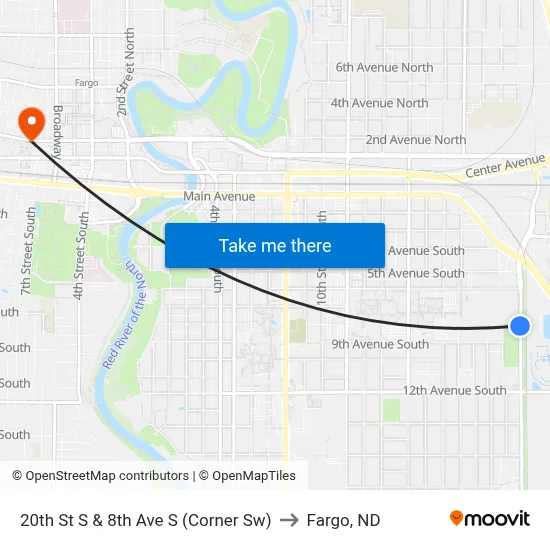 20th St S & 8th Ave S (Corner Sw) to Fargo, ND map