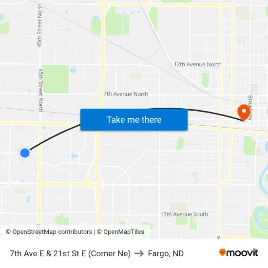 7th Ave E & 21st St E (Corner Ne) to Fargo, ND map