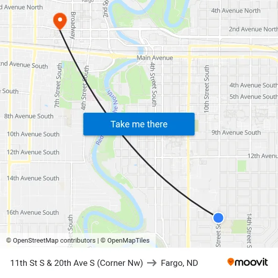11th St S & 20th Ave S (Corner Nw) to Fargo, ND map