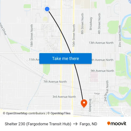 Shelter 230 (Fargodome Transit Hub) to Fargo, ND map