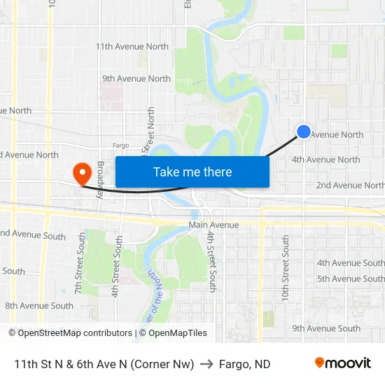 11th St N & 6th Ave N (Corner Nw) to Fargo, ND map