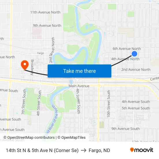 14th St N & 5th Ave N (Corner Se) to Fargo, ND map