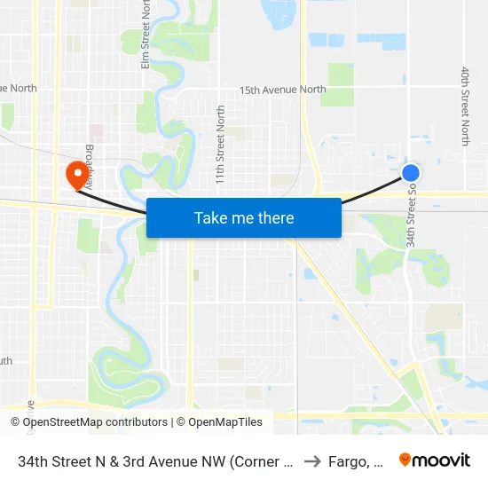 34th Street N & 3rd Avenue NW (Corner Se) to Fargo, ND map
