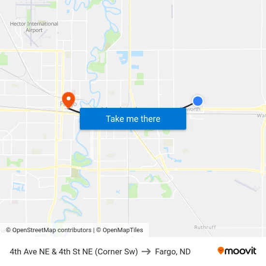 4th Ave NE & 4th St NE (Corner Sw) to Fargo, ND map