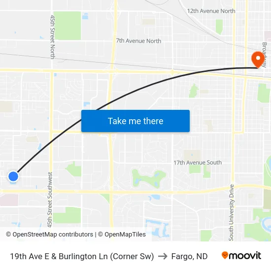 19th Ave E & Burlington Ln (Corner Sw) to Fargo, ND map