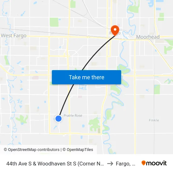 44th Ave S & Woodhaven St S (Corner Ne) to Fargo, ND map