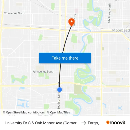 University Dr S & Oak Manor Ave (Corner Se) to Fargo, ND map