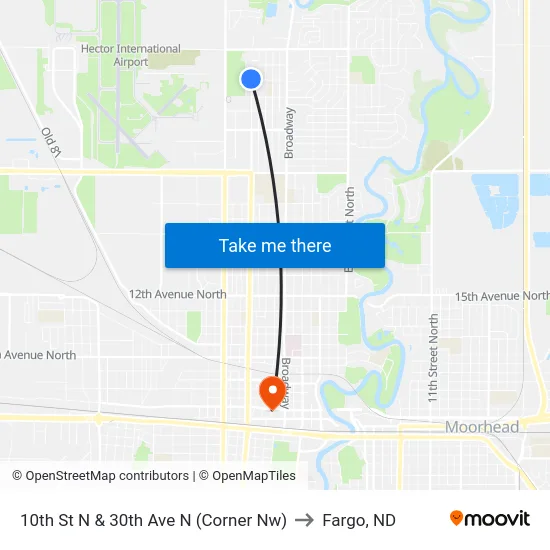 10th St N & 30th Ave N (Corner Nw) to Fargo, ND map