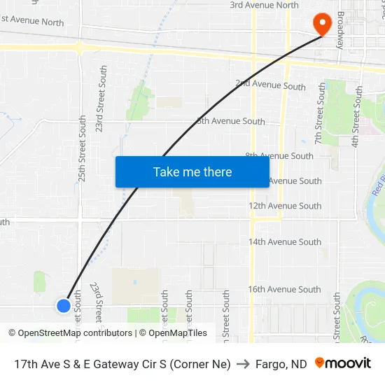 17th Ave S & E Gateway Cir S (Corner Ne) to Fargo, ND map
