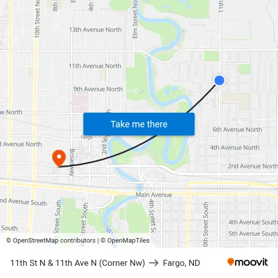 11th St N & 11th Ave N (Corner Nw) to Fargo, ND map
