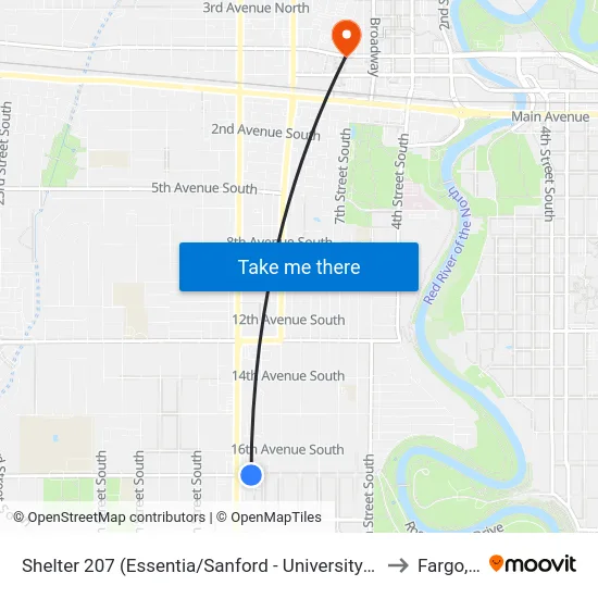Shelter 207 (Essentia/Sanford - University - Easttbound) to Fargo, ND map