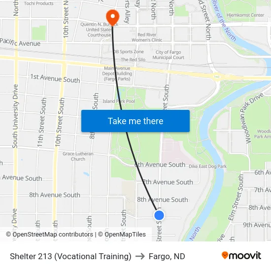 Shelter 213 (Vocational Training) to Fargo, ND map