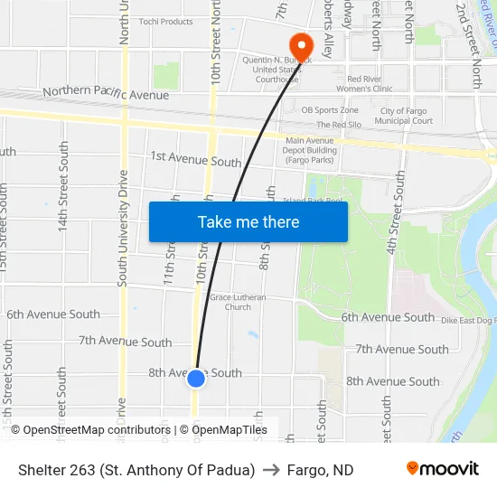 Shelter 263 (St. Anthony Of Padua) to Fargo, ND map