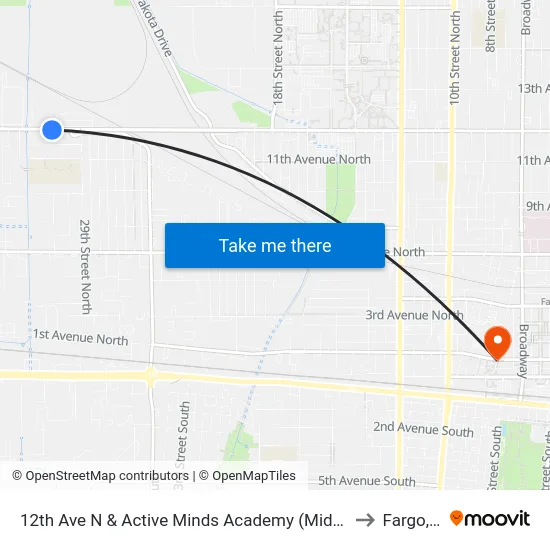 12th Ave N & Active Minds Academy (Midblock South) to Fargo, ND map