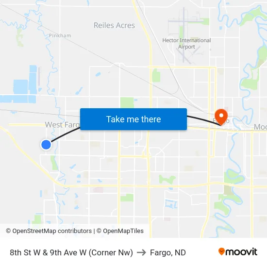 8th St W & 9th Ave W (Corner Nw) to Fargo, ND map