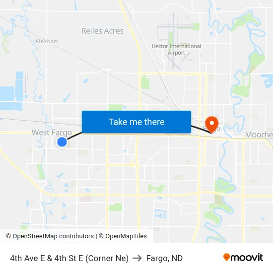 4th Ave E & 4th St E (Corner Ne) to Fargo, ND map