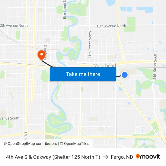 4th Ave S & Oakway (Shelter 125 North T) to Fargo, ND map