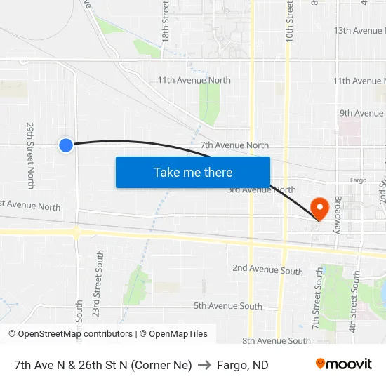 7th Ave N & 26th St N (Corner Ne) to Fargo, ND map