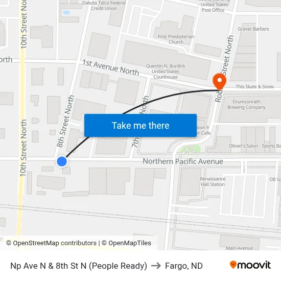 Np Ave N & 8th St N (People Ready) to Fargo, ND map