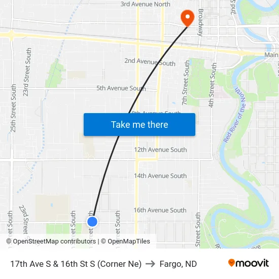 17th Ave S & 16th St S (Corner Ne) to Fargo, ND map