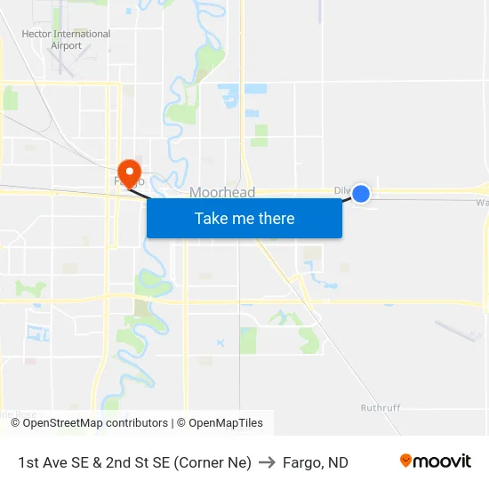 1st Ave SE & 2nd St SE (Corner Ne) to Fargo, ND map