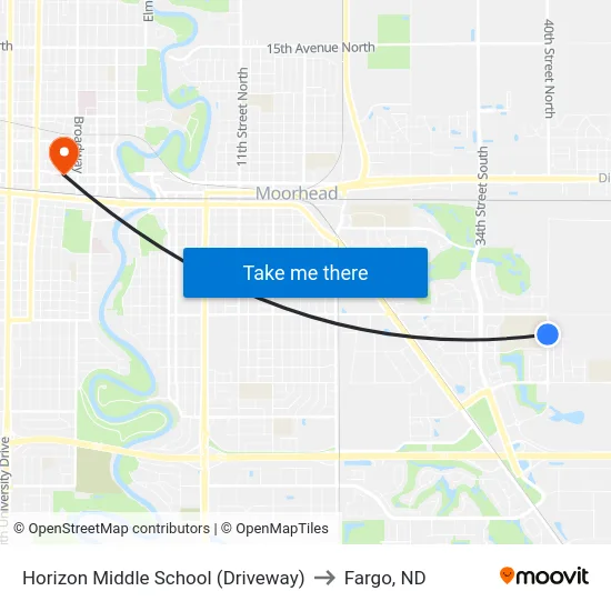 Horizon Middle School (Driveway) to Fargo, ND map