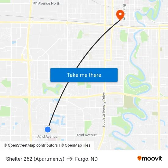 Shelter 262 (Apartments) to Fargo, ND map
