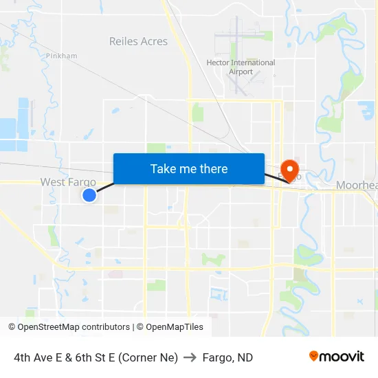 4th Ave E & 6th St E (Corner Ne) to Fargo, ND map