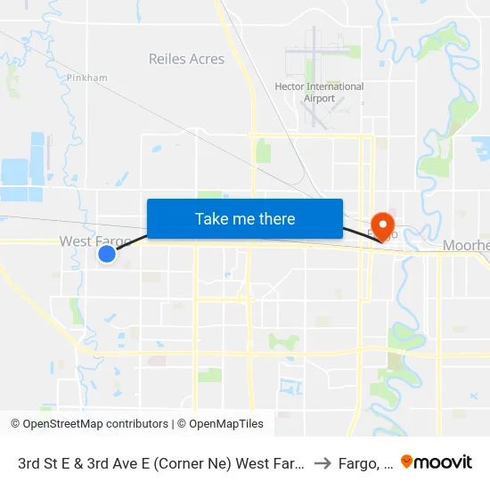 3rd St E & 3rd Ave E (Corner Ne) West Fargo Library to Fargo, ND map