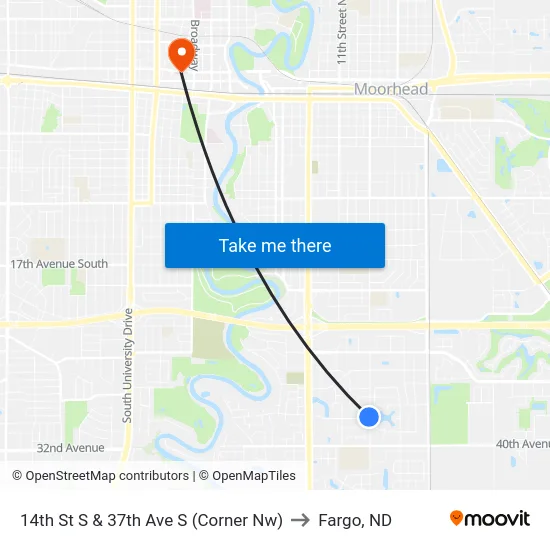 14th St S & 37th Ave S (Corner Nw) to Fargo, ND map