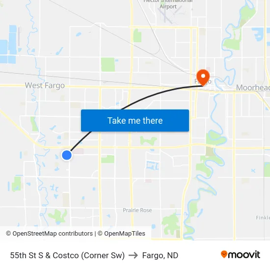 55th St S & Costco (Corner Sw) to Fargo, ND map