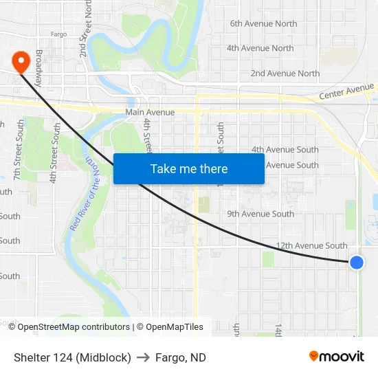 Shelter 124 (Midblock) to Fargo, ND map