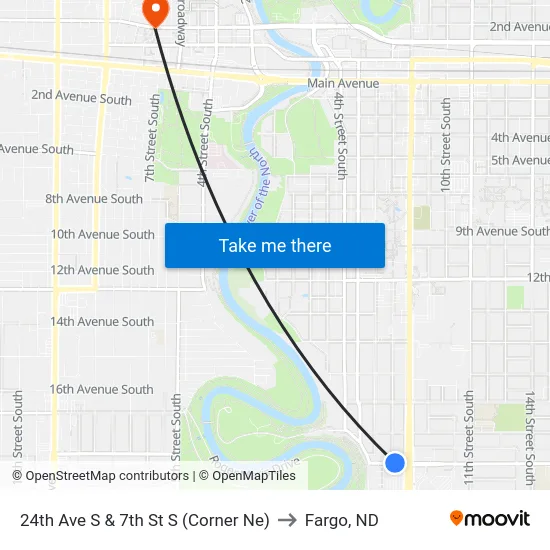 24th Ave S & 7th St S (Corner Ne) to Fargo, ND map