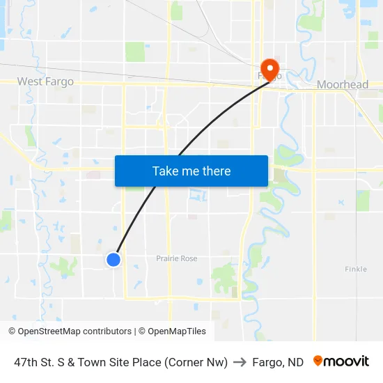 47th St. S & Town Site Place (Corner Nw) to Fargo, ND map