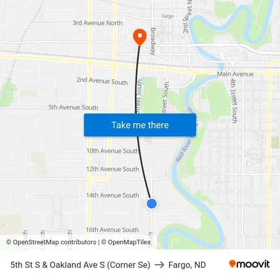 5th St S & Oakland Ave S (Corner Se) to Fargo, ND map